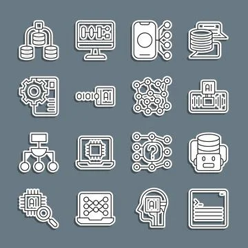 Set line Web developer programming code, Artificial intelligence robot, AI,.. イラスト素材
