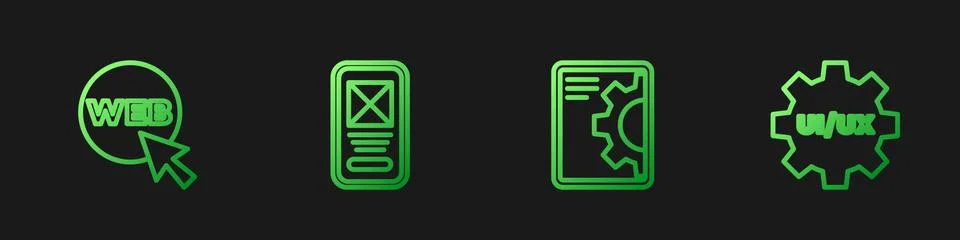 Set line Web development, and graphic design, UI or UX and . Gradient color Illustrazione stock