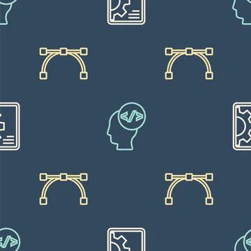 Set line Web development, Bezier curve and Front end on seamless pattern. Vector Stock Illustration