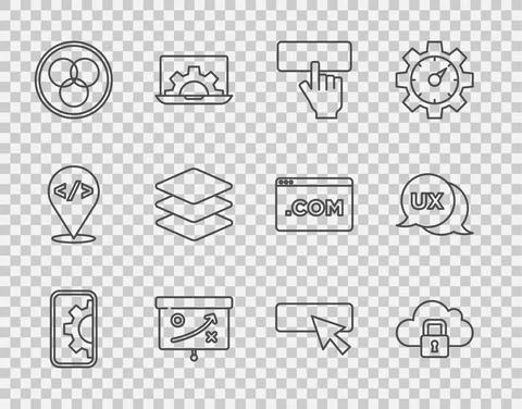 Set line Web development, Cloud computing lock, Keyboard, Planning strategy Stock Illustration