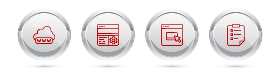Set line Web development, Debugging, Browser files and Clipboard with checklist Illustrazione stock