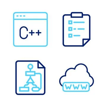 Set line Web development, Flowchart, Clipboard with checklist and Software .. Stock Illustration