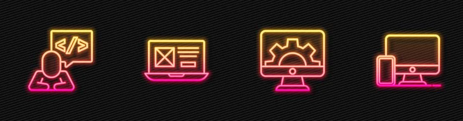 Set line Web development, Front end, UI or UX design and Monitor and mobile 스톡 일러스트