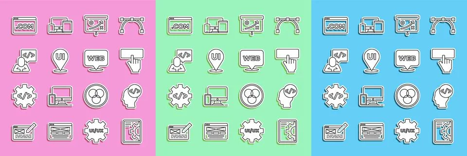 Set line Web development, Front end, Keyboard, Planning strategy concept, UI or 스톡 일러스트