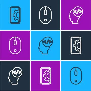 Set line Web development, Front end and Computer mouse icon. Vector Illustrazione stock