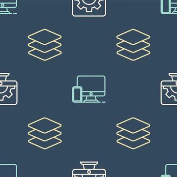 Set line Web development, Layers and Monitor and mobile on seamless pattern Stockillustratie