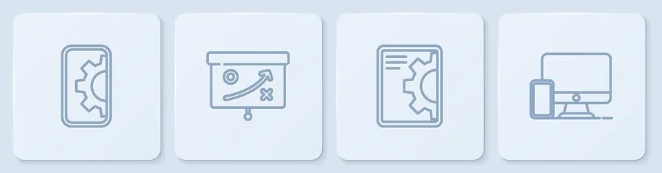 Set line Web development, , Planning strategy concept and Monitor and mobile Stock Illustration