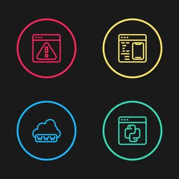 Set line Web development, Python programming language, Software and Browser with Stock Illustration