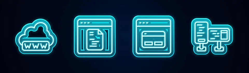 Set line Web development, Software, Search engine and Computer monitor screen Stock Illustration