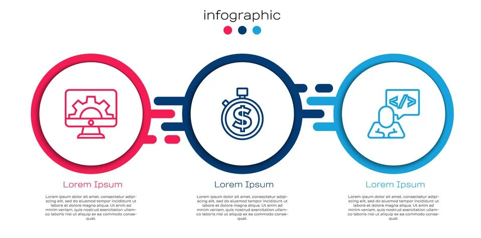Set line Web development, Time is money and Front end. Business infographic 스톡 일러스트