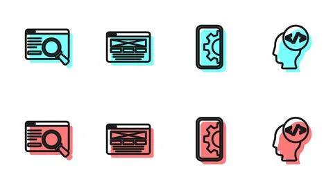 Set line Web development, UI or UX design, and Front end icon. Vector 스톡 일러스트