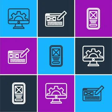 Set line Web development, UI or UX design and icon. Vector イラスト素材