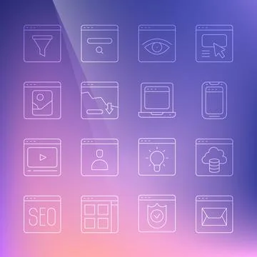 Set line Website and mail, Cloud technology data transfer, Mobile phone, Browser Stock Illustration