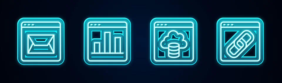 Set line Website and mail, Graph chart infographic, Cloud technology data Stock Illustration
