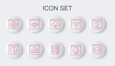 Set line Website and mail, Graph chart infographic, Cloud download, technology 스톡 일러스트