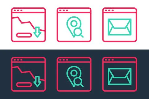 Set line Website and mail, Financial growth decrease and Infographic of city map Stock Illustration