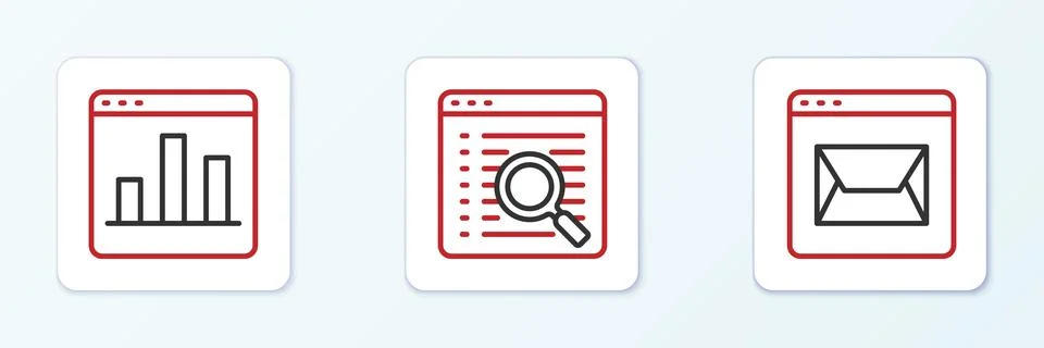 Set line Website and mail, Graph chart infographic and Search engine icon 库存插图