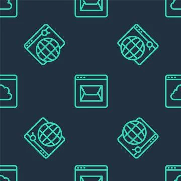 Set line Website and mail, Search engine and Cloud technology data transfer on Stock Illustration