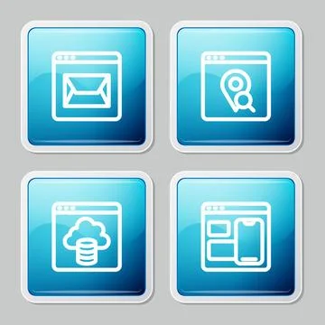 Set line Website and mail, Infographic of city map, Cloud technology data Illustrazione stock