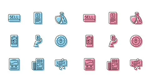 Set line Website with growth graph, Business finance report, Sell button, Stacks イラスト素材