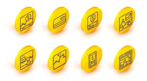 Set line Website with growth graph, Mobile dollar, Browser, Failure stocks Stock Illustration