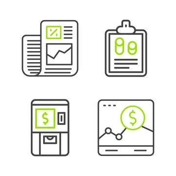 Set line Website with growth graph, ATM and money, Business finance report and Stock Illustration