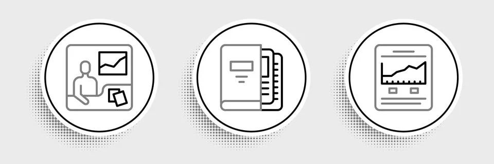 Set line Website with growth graph, Trading courses and Office folders icon.. 스톡 일러스트