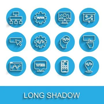 Set line Website statistic, and graphic design, Site map, Mobile Apps, Fron.. 스톡 일러스트