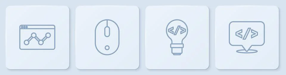 Set line Website statistic, Front end development, Computer mouse and . White イラスト素材