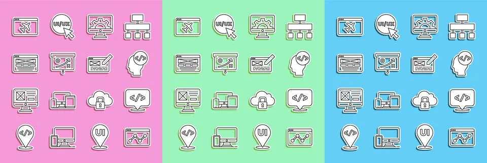 Set line Website statistic, Front end development, Planning strategy concept, UI Illustrazione stock