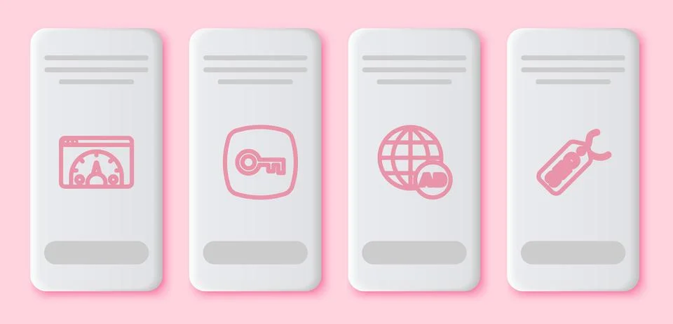 Set line Website statistic, Key, Advertising and SEO optimization. White Illustrazione stock