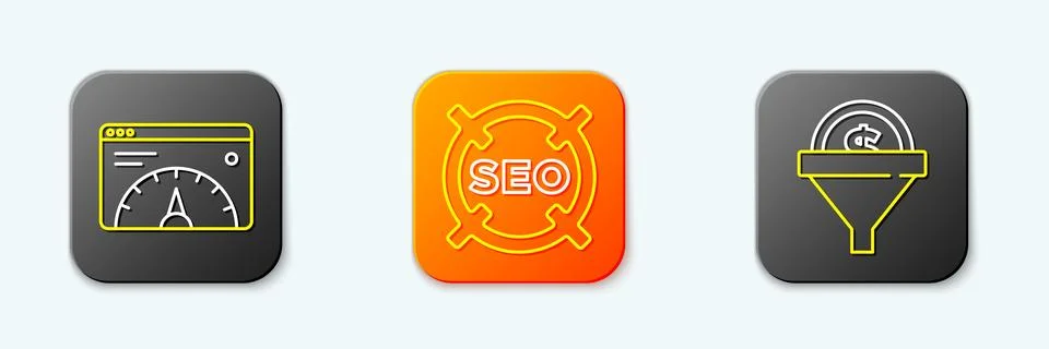 Set line Website statistic, SEO optimization and Lead management icon. Vector Stock Illustration