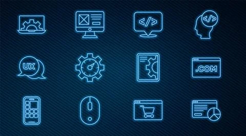 Set line Website statistic, UI or UX design, Front end development,  and  i.. Stock Illustration