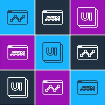 Set line Website statistic, UI or UX design and  icon. Vector Stock Illustration
