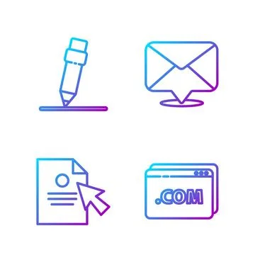 Set line Website template, Document and cursor, Pencil with eraser and Enve.. Stock Illustration