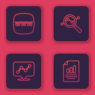 Set line Website template, Graph chart infographic, Search data analysis and 스톡 일러스트