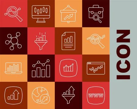 Set line Website template, Graph chart infographic, Search data analysis, B.. Stock Illustration