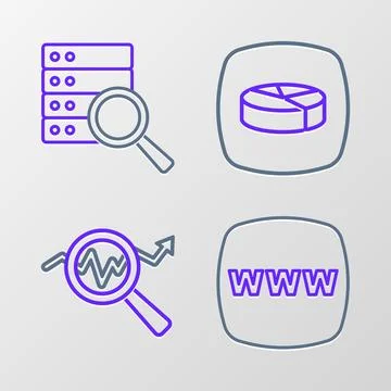 Set line Website template, Search data analysis, Pie chart infographic and .. Stock Illustration