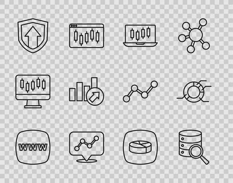 Set line Website template, Server, Stocks market growth graphs, Graph chart i Stock Illustration