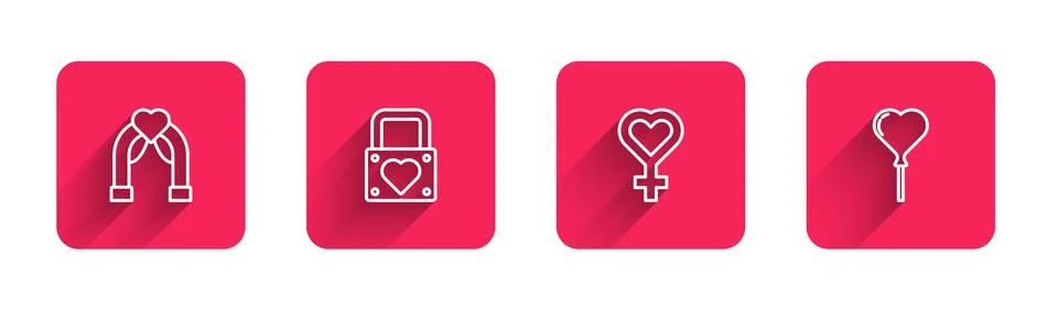 Set line Wedding arch, Lock and heart, Female gender symbol and Balloons form of Ilustração Stock