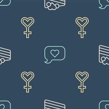 Set line Wedding cake, Female gender symbol and Heart speech bubble on seam.. Stock Illustration