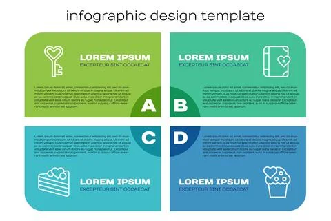 Set line Wedding cake, Key heart shape,  and Love diary. Business infograph.. Stock Illustration