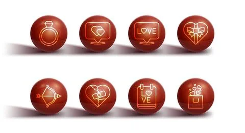 Set line Wedding rings, Bow and arrow, Candy heart shaped box, Calendar with  イラスト素材