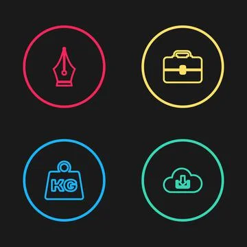 Set line Weight, Cloud download, Toolbox and Fountain pen nib icon. Vector Illustrazione stock