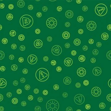 Set line Weight, Exclamation mark in triangle and Sun on seamless pattern. Ve Stock Illustration