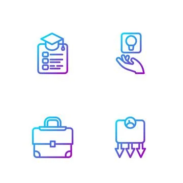 Set line Weight loss, Briefcase, Online education and Light bulb. Gradient color Stock-Illustration