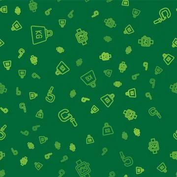 Set line Weight, Micrometer and Smart watch on seamless pattern. Vector Stock Illustration