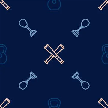 Set line Weight, Punching bag and Crossed baseball bat on seamless pattern Stock Illustration