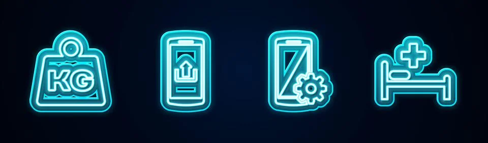 Set line Weight, Smartphone with upload, Setting smartphone and Hospital bed Stock Illustration