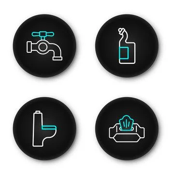 Set line Wet wipe pack, Toilet bowl, Dishwashing liquid bottle and Water ta.. Stock Illustration